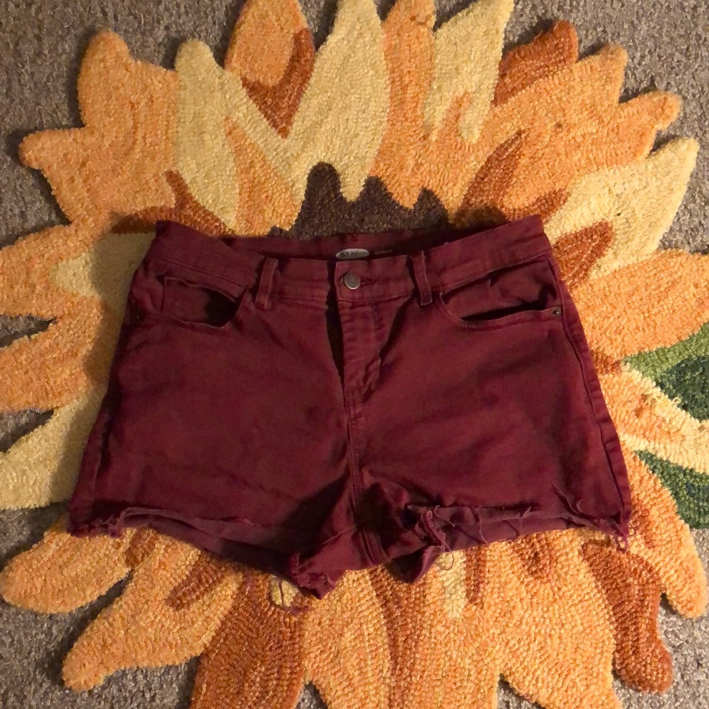 Red cutoff shorts